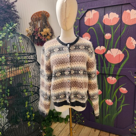 Vintage Valerie Stevens Furblend Angora & Lambswool Button Up Cardigan Sweater - Picture 2 of 15